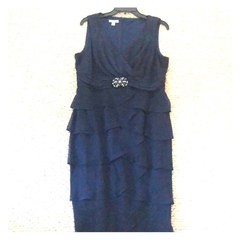 London Times cocktail dress with waist accent.